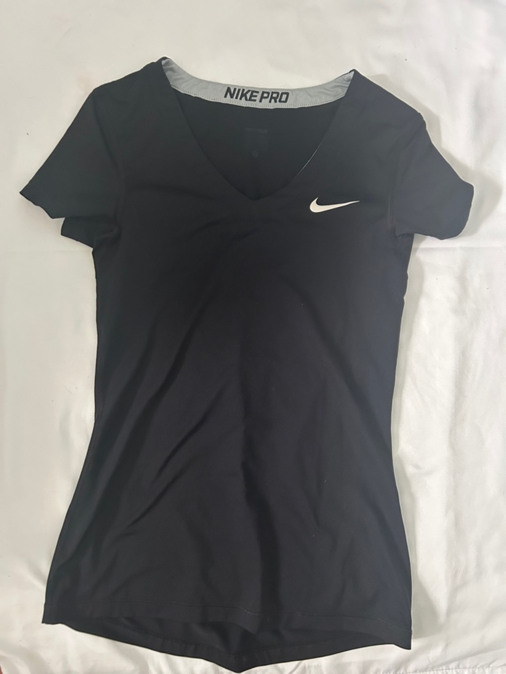 Nike Women's Black V-Neck Dri-fit Training Tee with White Swoosh